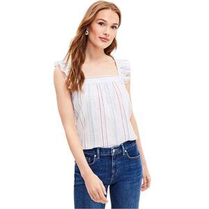 Loft Shimmer Square Neck Ruffle Tank Top Metallic Red Blue Silver Women’s Small